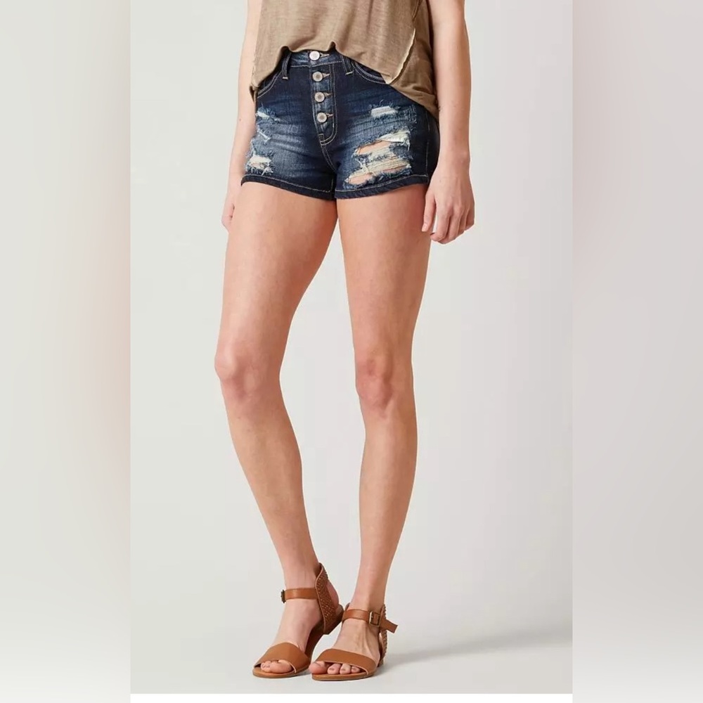 KanCan High Rise Dark Wash Distressed Denim Jean Shorts